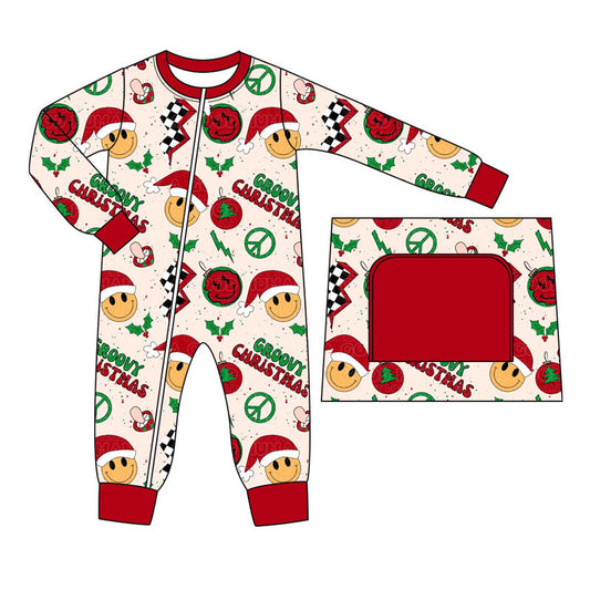 wholesale kids boy christmas groovy long sleeve zip romper preorder