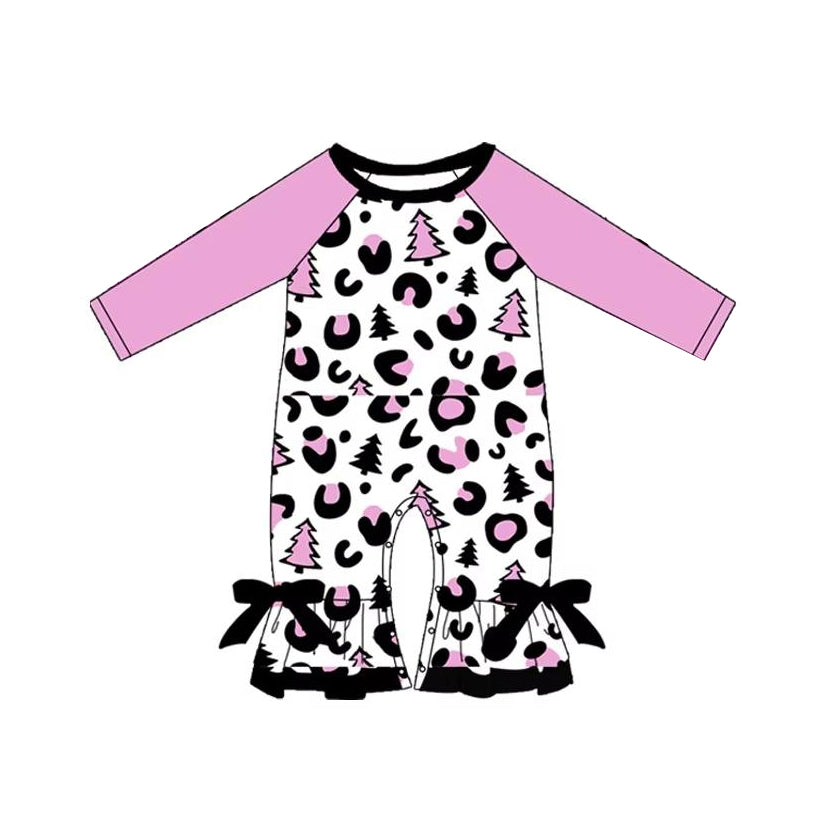 infant baby girl christmas tree cheetah romper preorder