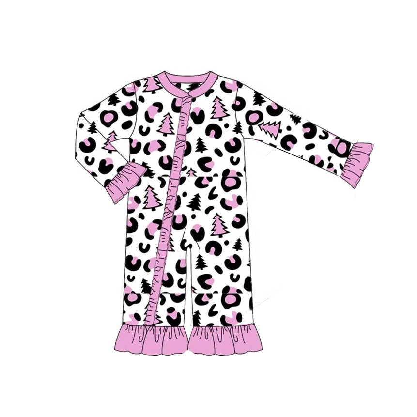 infant baby girl christmas tree cheetah zip romper preorder
