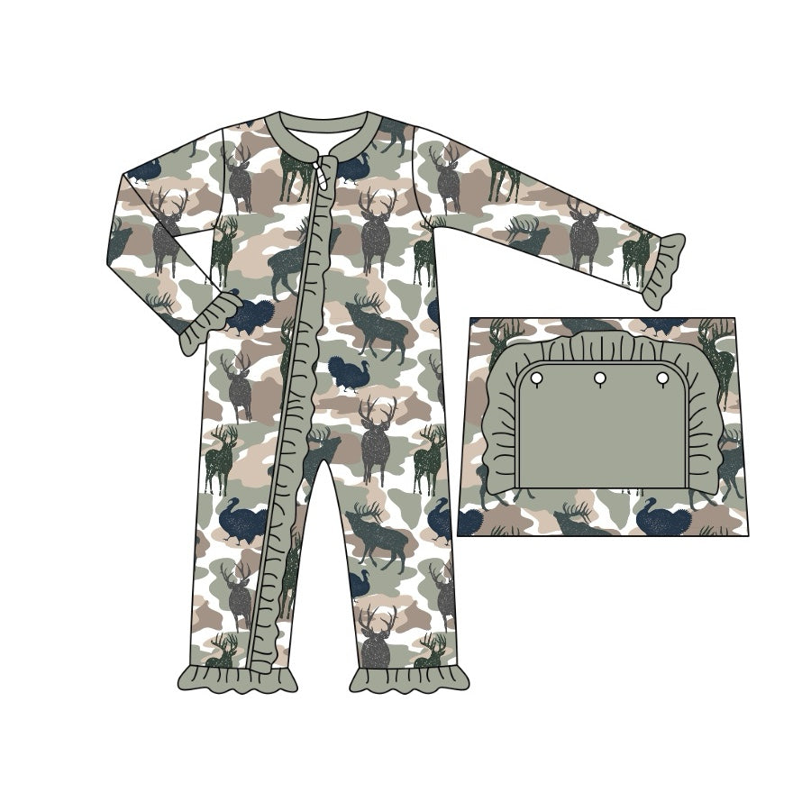 toddle baby girl reindeer turkey camo hunting zip romper preorder