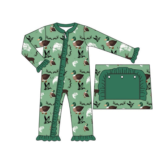 baby girl clothes mallard duck reindeer hunting zip romper preorder