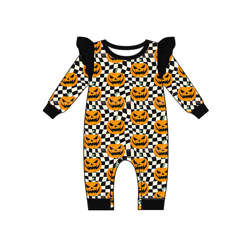 toddle girls halloween pumpkin black checkered romper preorder