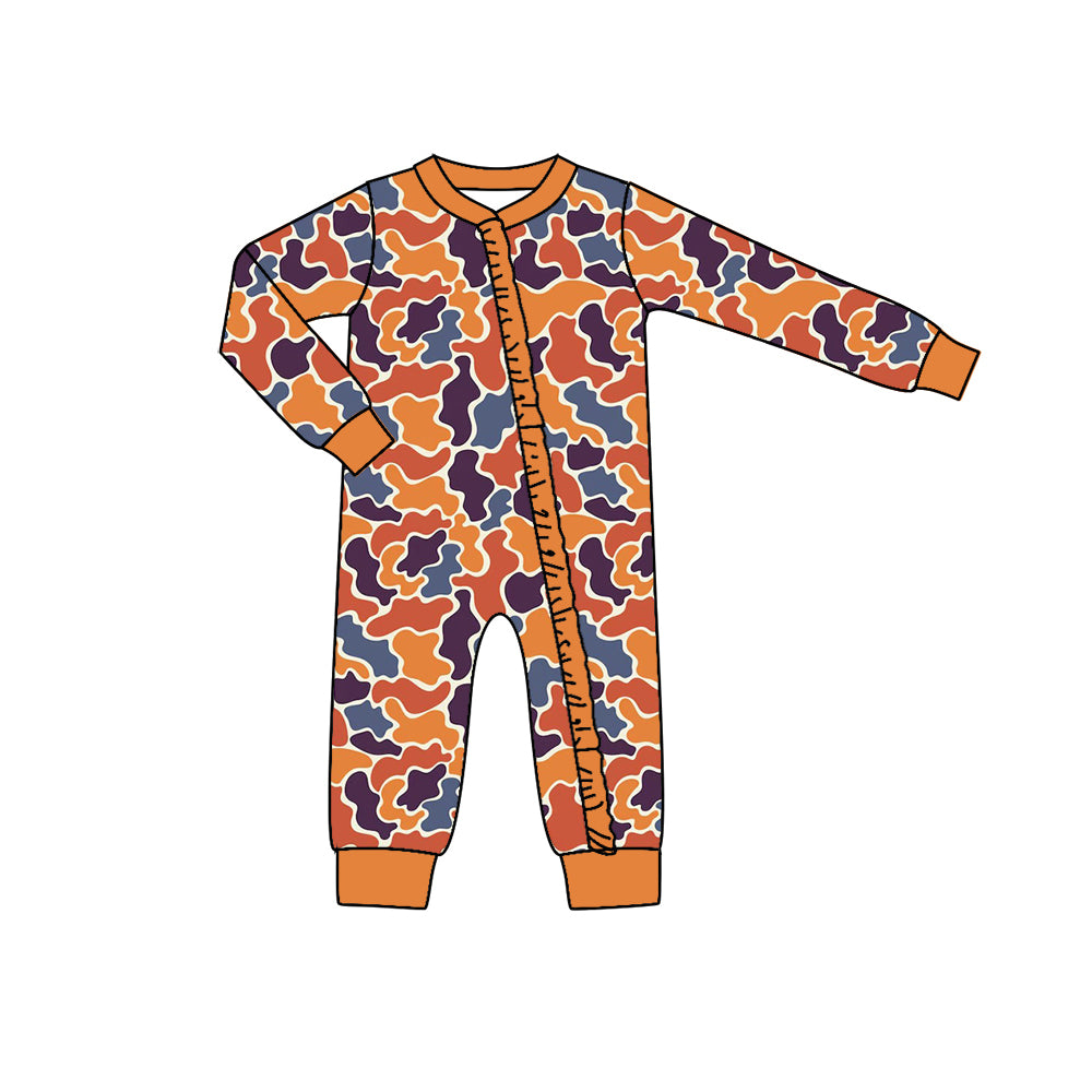 toddle baby girl blue orange camo zip romper preorder