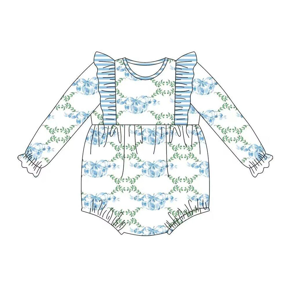 wholesale  kids girls blue pumpkin floral romper preorder