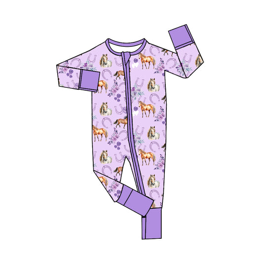 cowgirl western horse long sleeve zip romper preorder