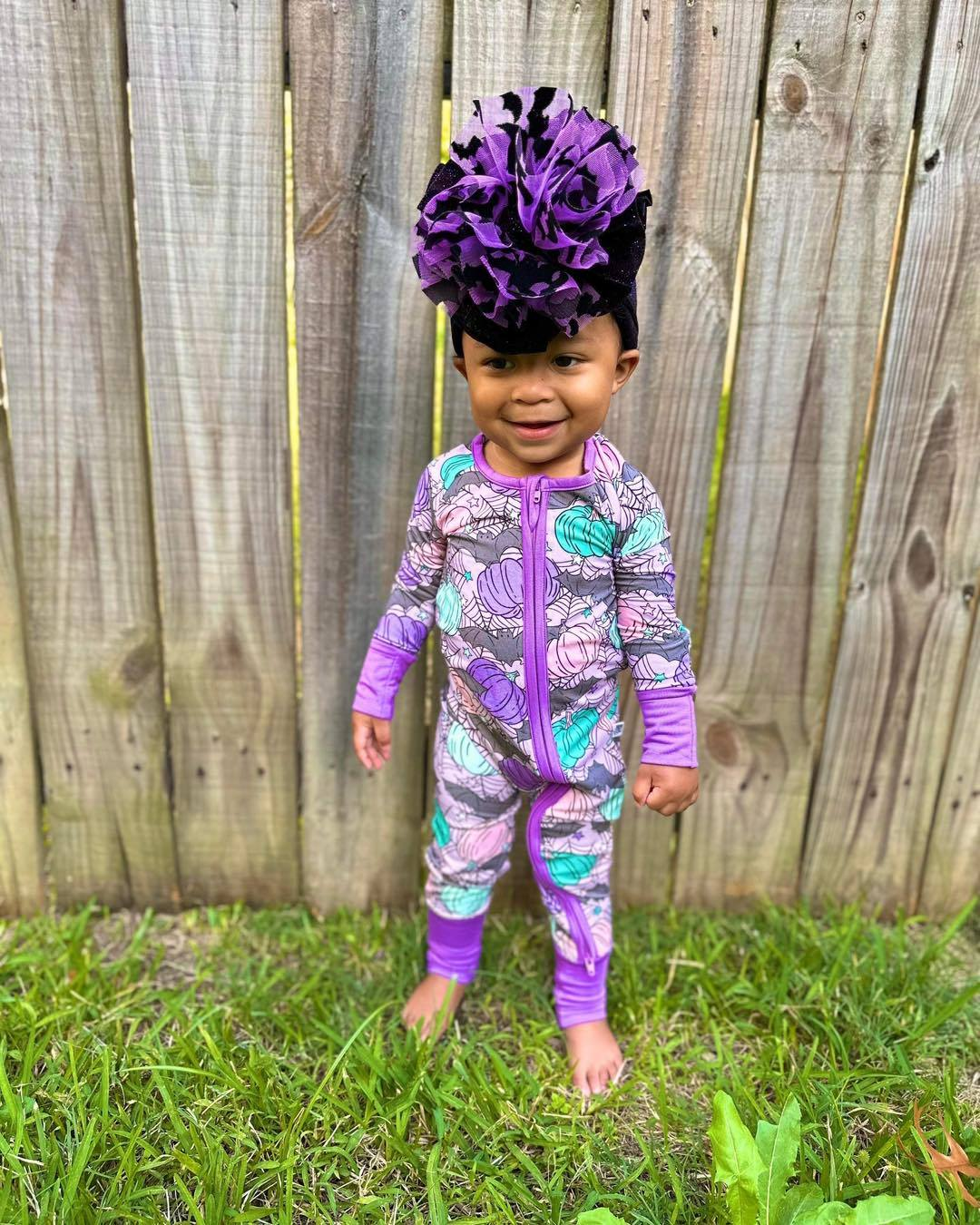 Toddle baby girls purple pink blue pumpkin spiderweb halloween zip romper preorder