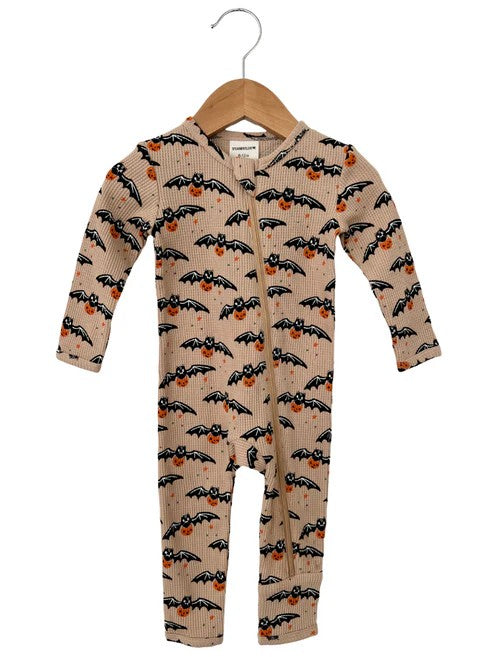 toddle baby boy halloween pumpkin bat khaki romper preorder