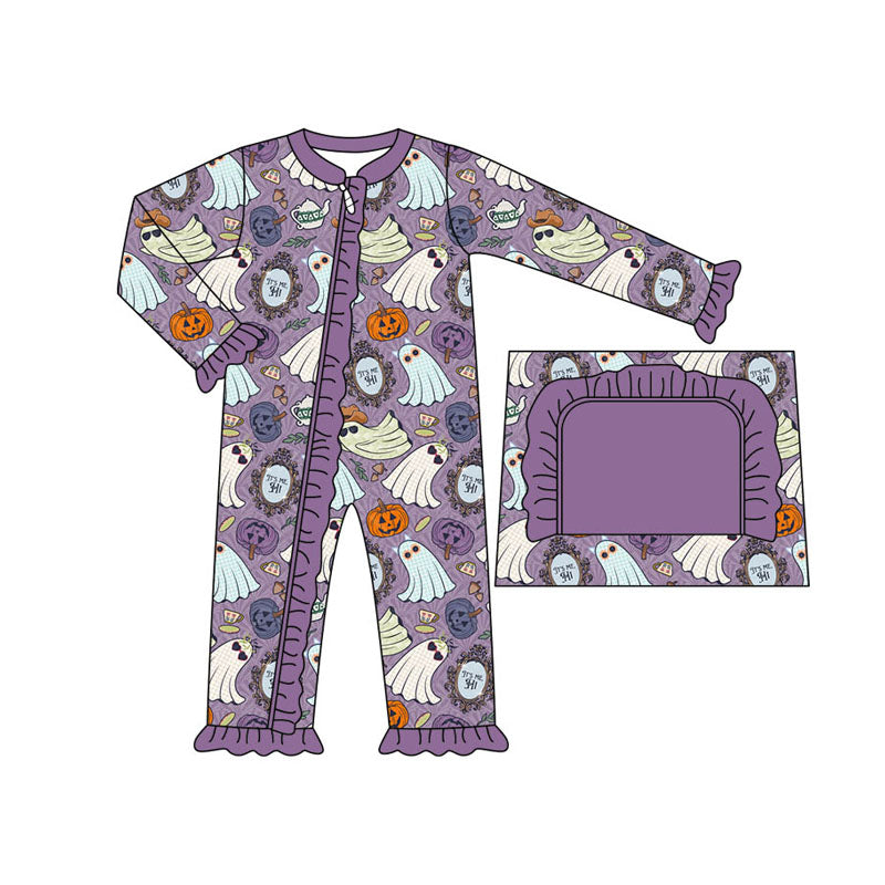 Toddle girls Halloween pumpkin ghost zip romper preorder