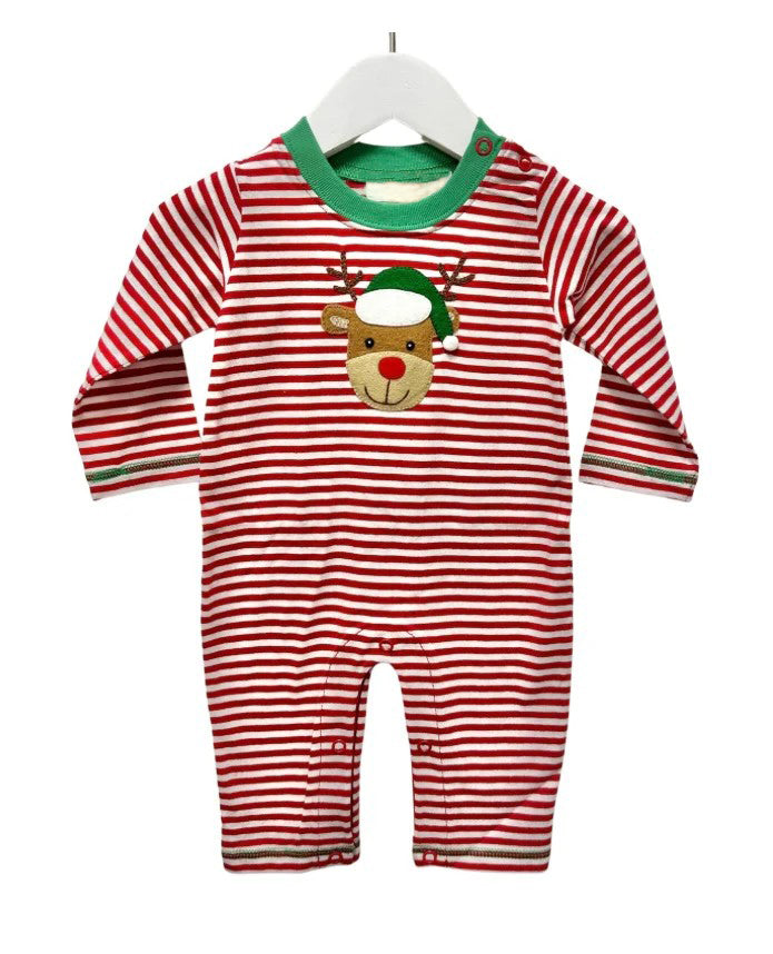 Christmas reindeer red stripes long sleeve winter romper preorder
