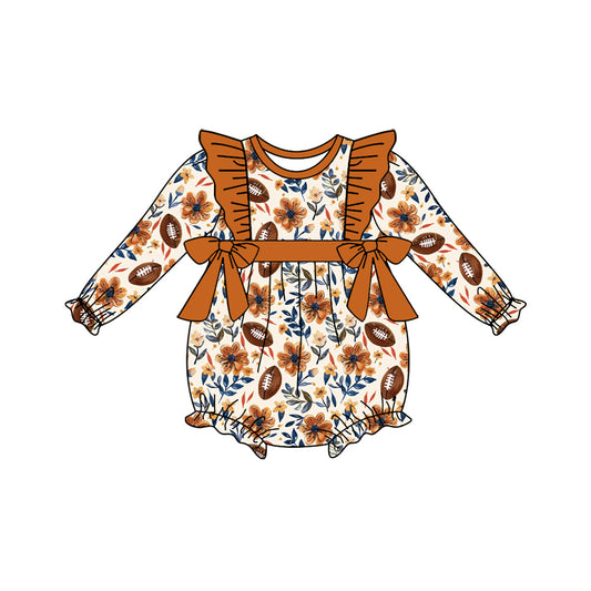 Football floral toddle baby girl long sleeve romper preorder