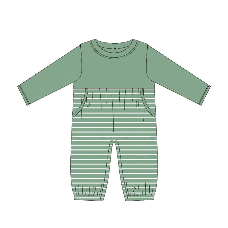 Toddle baby boy green stripes pocket romper preorder