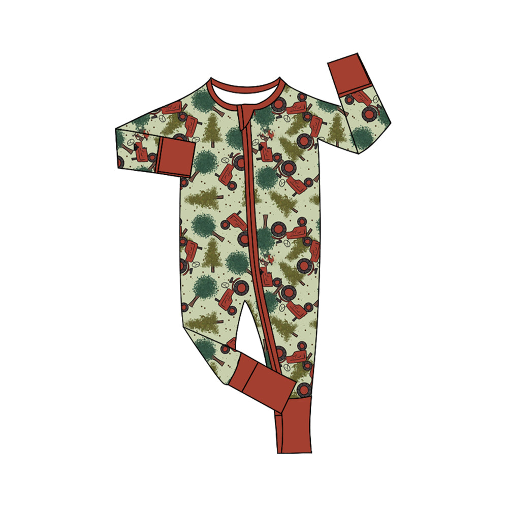 infant baby kids Christmas tree truck long sleeve zip romper preorder