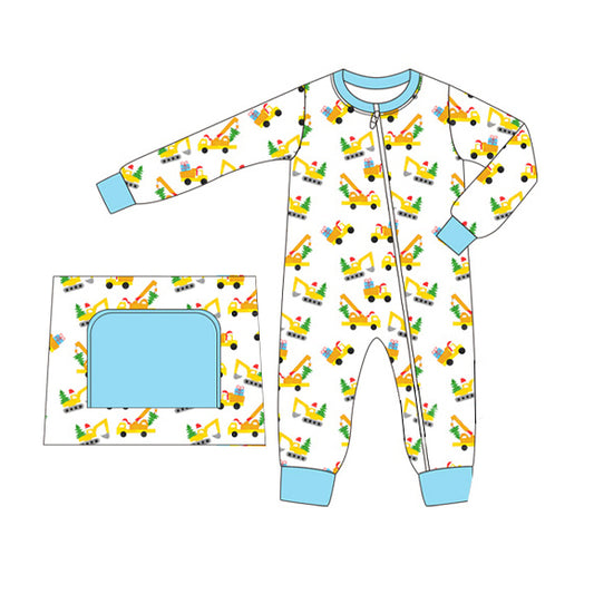 baby boy Christmas construction zip romper preorder