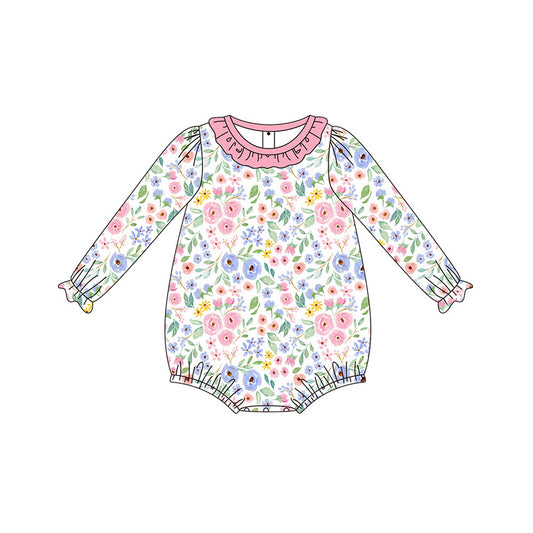 Infant baby girl blue pink floral long sleeve romper preorder