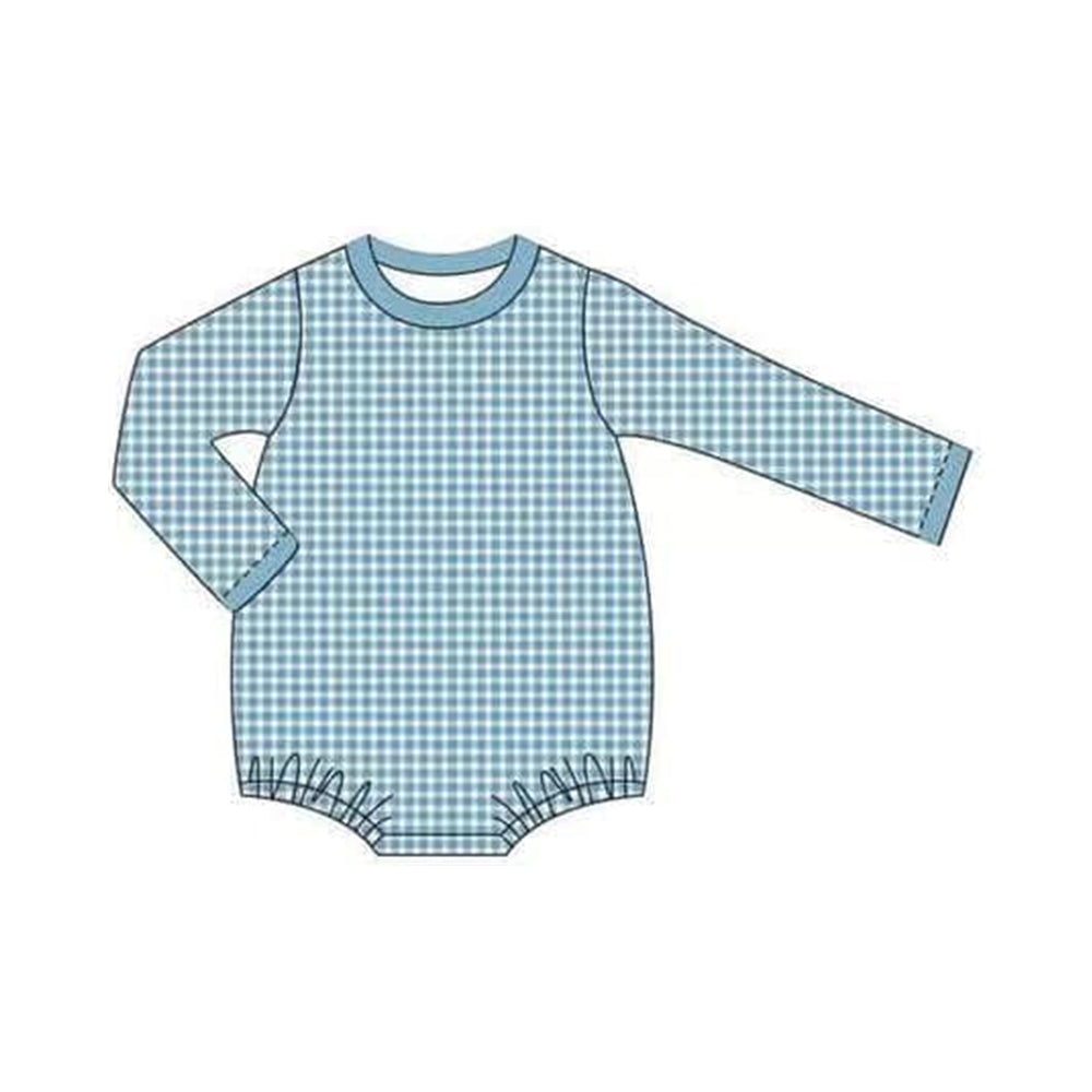 Infant baby boy blue plaid long sleeve romper preorder