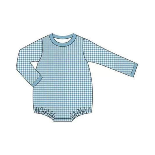 Infant baby boy blue plaid long sleeve romper preorder