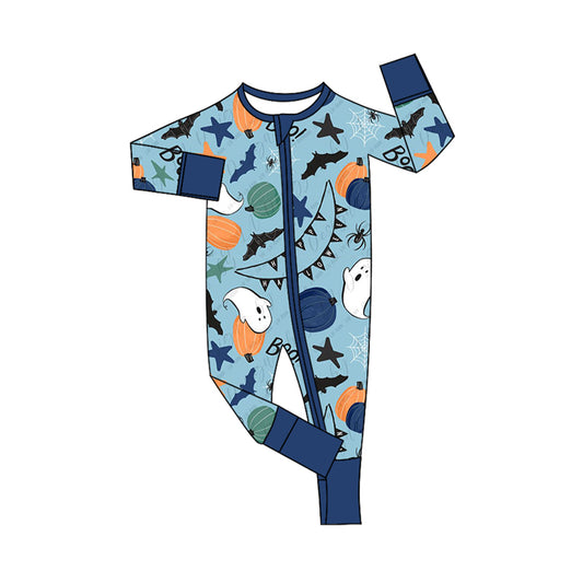 Halloween pumpkin boo ghost long sleeve zip romper preorder