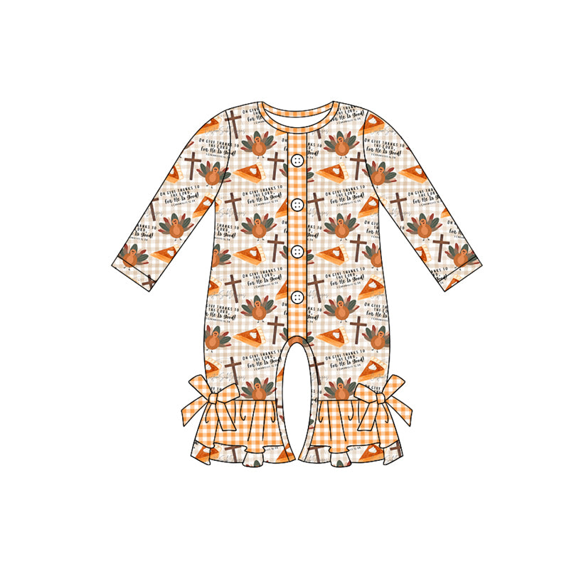 Thanksgiving Turkey Baby Girls Long Sleeve Romper Preorder