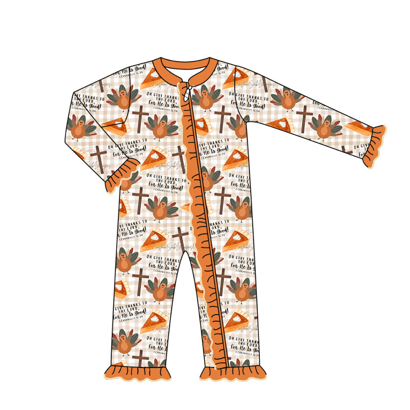 Thanksgiving Turkey Baby Girls Long Sleeve Zip Romper Preorder