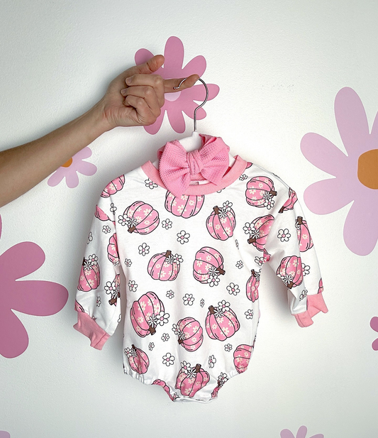 Flower Pumpkin Long Sleeve Romper Preorder