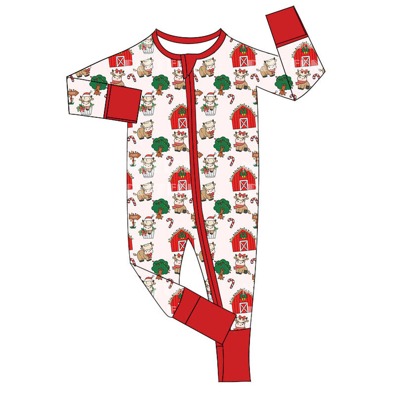 Christmas farm cow long sleeve zip romper preorder