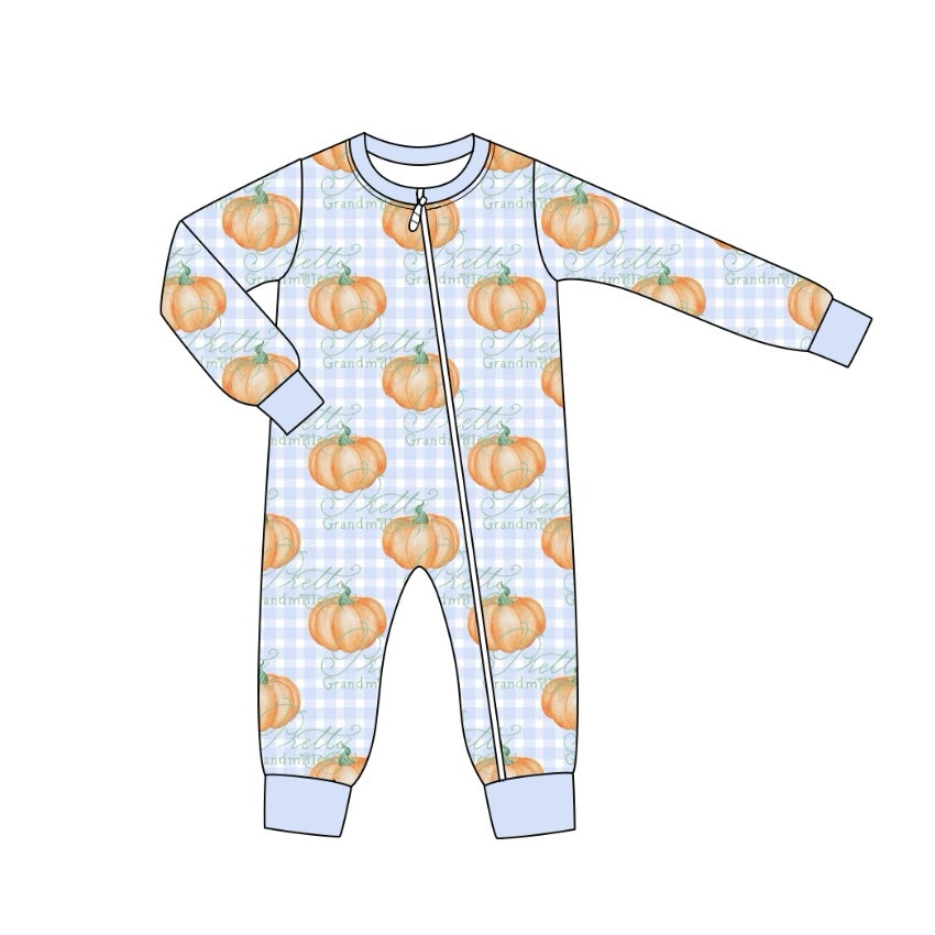 Toddle baby boy blue plaid pumpkin zip romper preorder