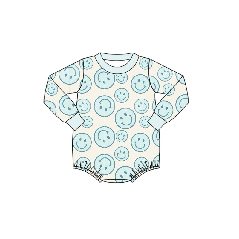 Toddle girls blue smile face long sleeve romper preorder