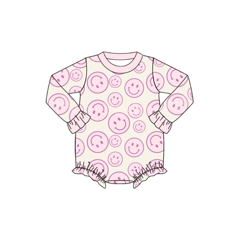 Toddle girls pink smile face long sleeve romper preorder