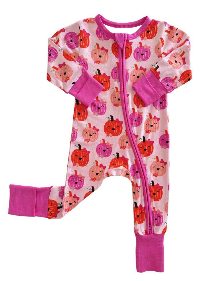 Hot pink red fall pumpkins romper preorder