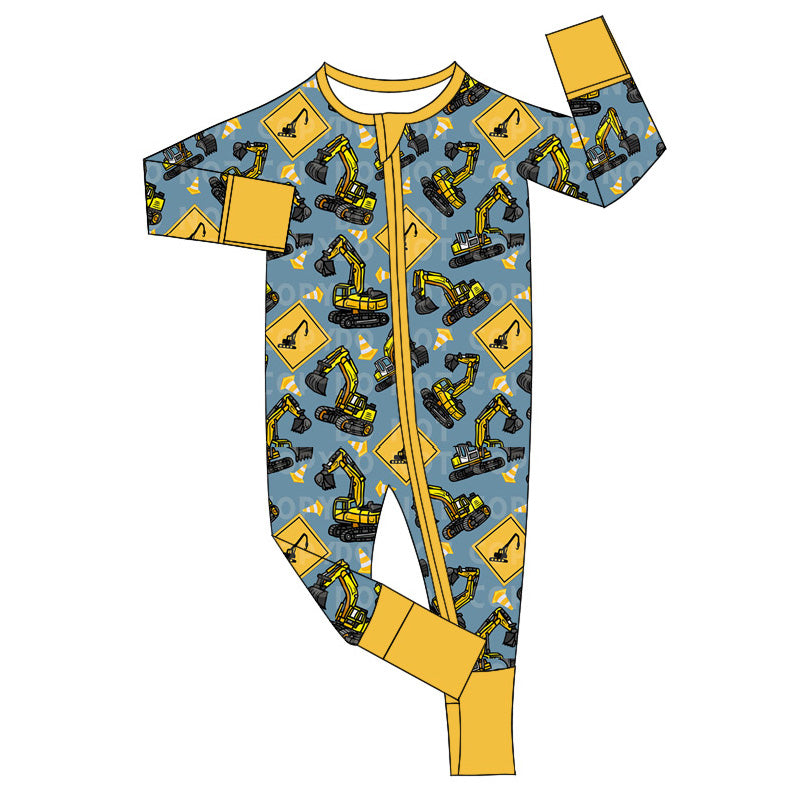 Infant baby boy construction long sleeve zip romper preorder