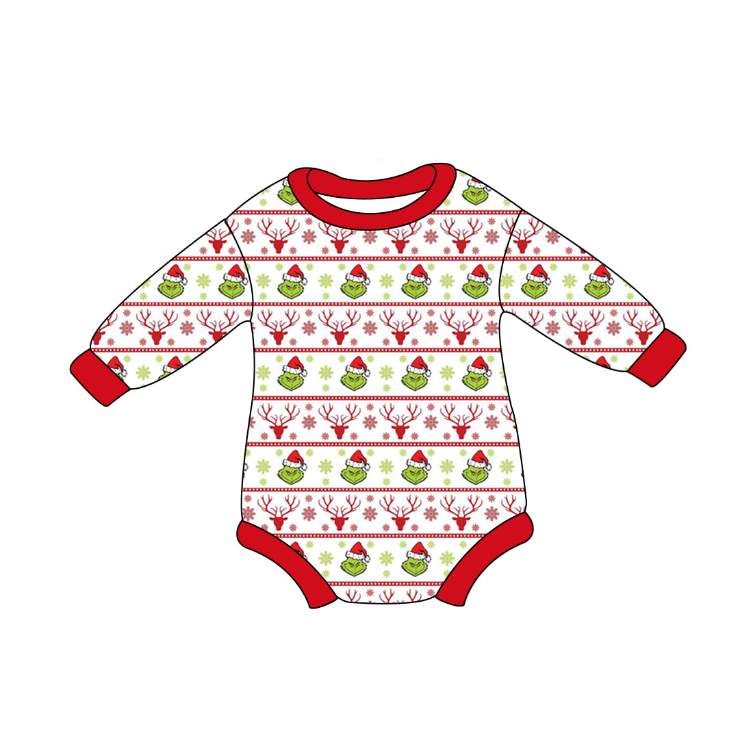 Infant baby boy Christmas green face reindeer long sleeve zip romper preorder