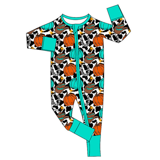 cowboy western fall pumpkin season zip romper preorder