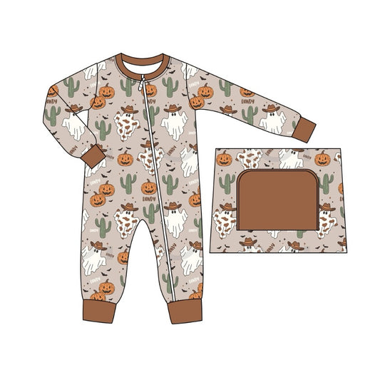 cowboy western howdy Halloween gingerbread cactus zip romper preorder