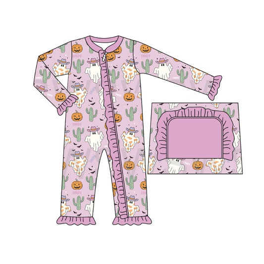 cowgirl western howdy Halloween gingerbread cactus zip romper preorder