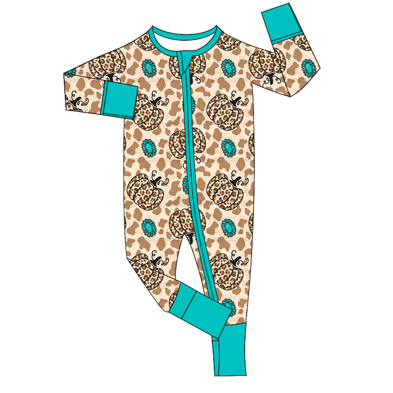 Western cowboy cheetah pumpkin turquoise romper preorder