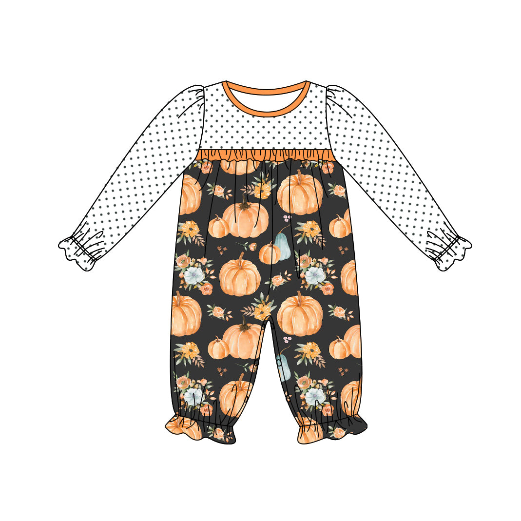 Fall season pumpkin long sleeve romper preorder