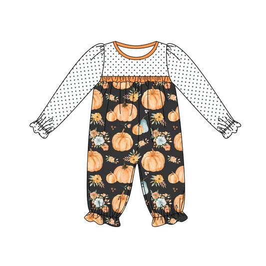 Fall season pumpkin long sleeve romper preorder