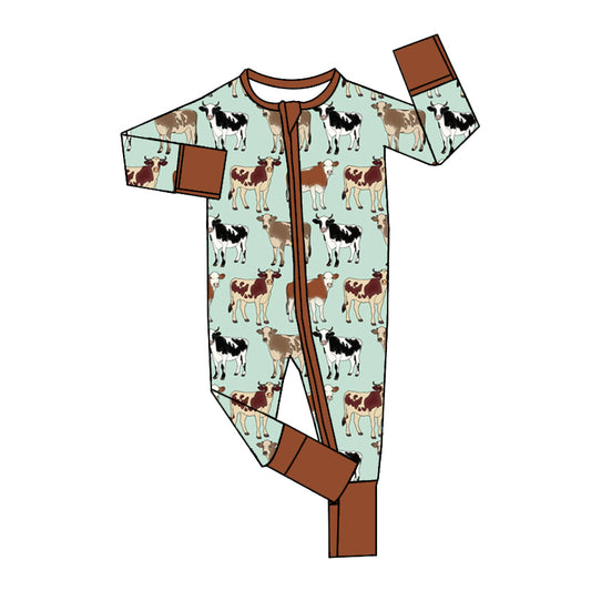 Farm cow animal long sleeve zip romper preorder