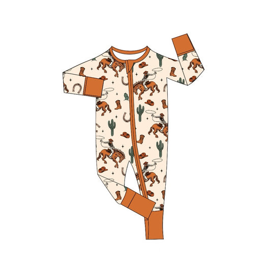 cowboy western cactus long sleeve zip romper