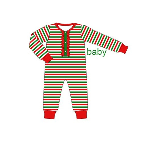 Christmas red green stripes baby girl romper preorder