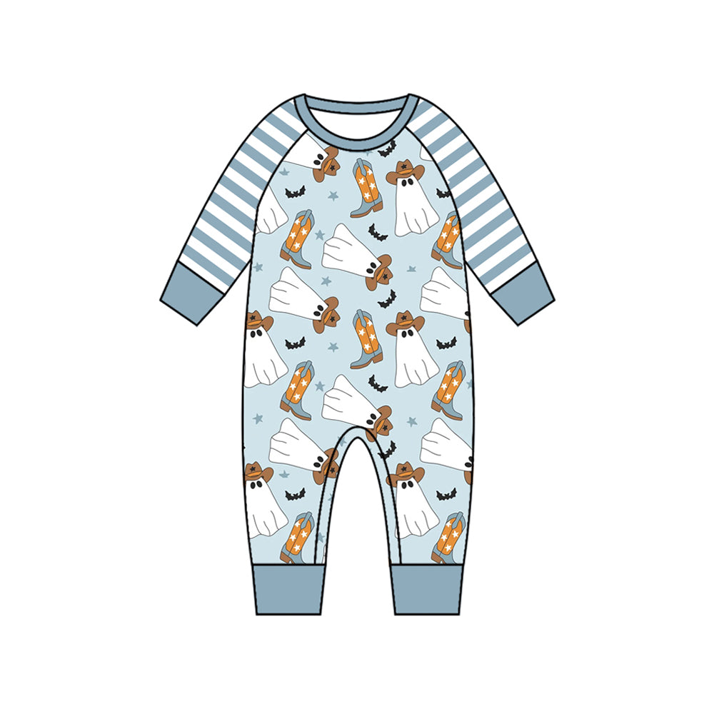 Western cowboy Halloween ghost long sleeve romper preorder