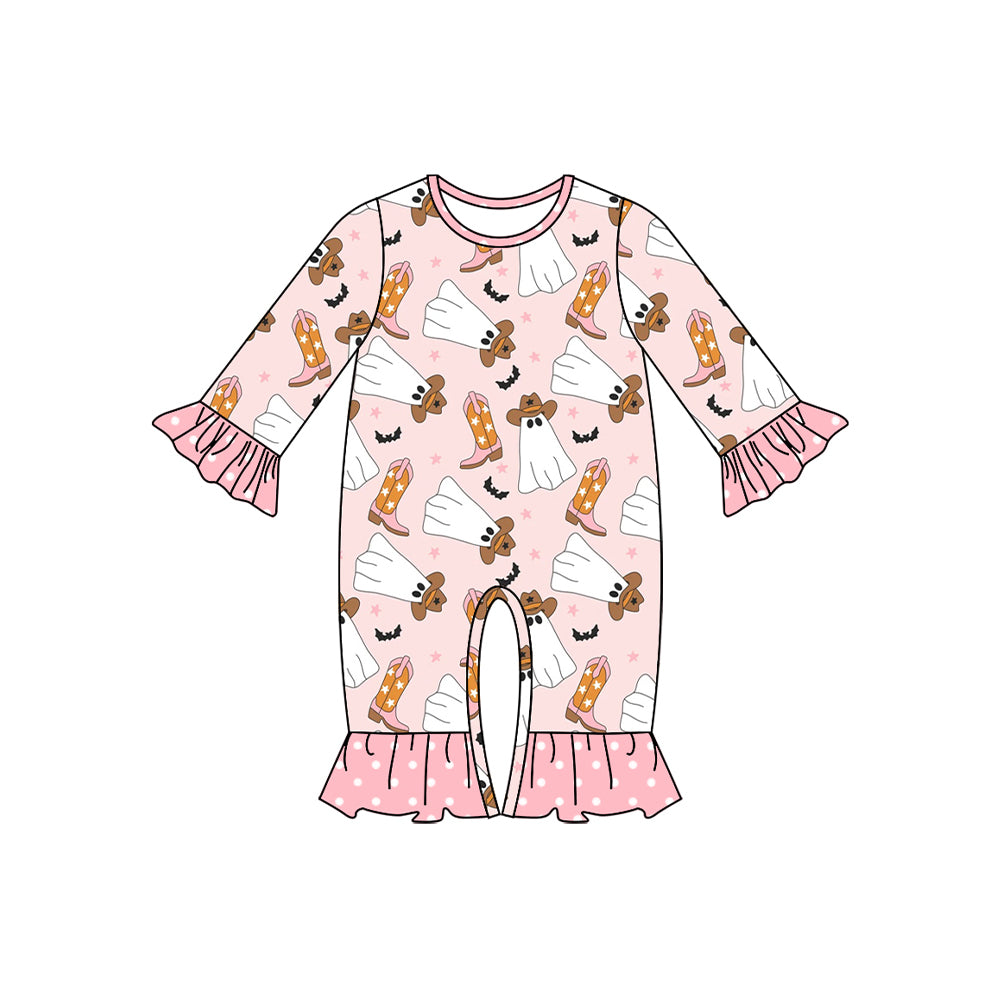 Western cowgirl Halloween ghost long sleeve romper preorder