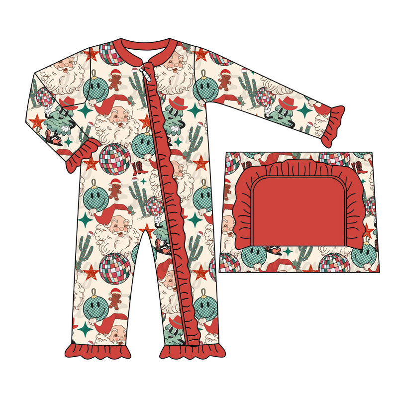 Western cowgirl Christmas long sleeve zip romper preorder