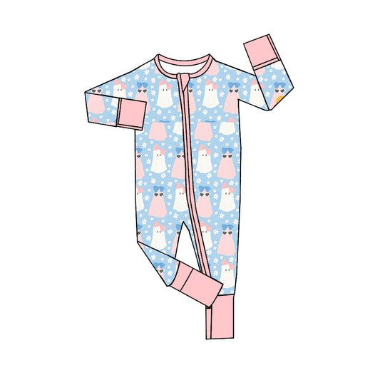 Halloween pink ghost long sleeve zip romper preorder