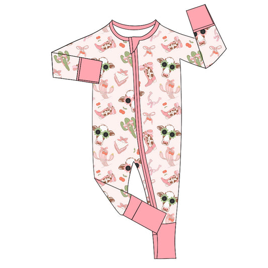cowgirl western cactus boots long sleeve zip romper preorder