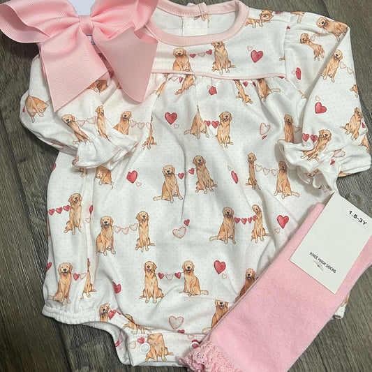 Infant baby girls dog heart print long sleeve romper preorder