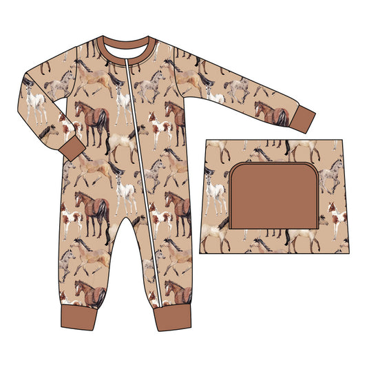Cowboy western horse zip romper preorder