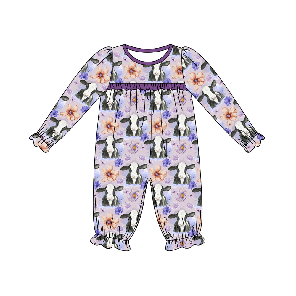 cute cow purple flower long sleeve romper preorder