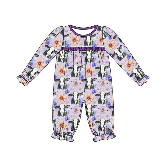cute cow purple flower long sleeve romper preorder