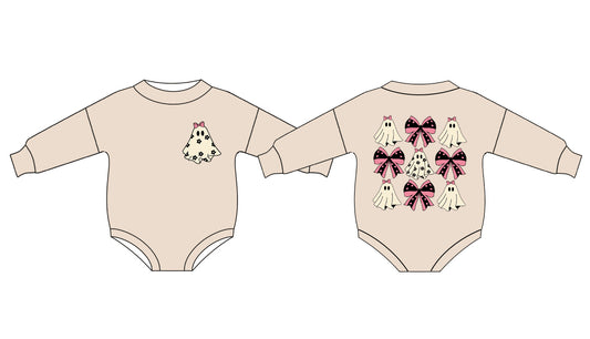Halloween ghost bow design long sleeve romper preorder